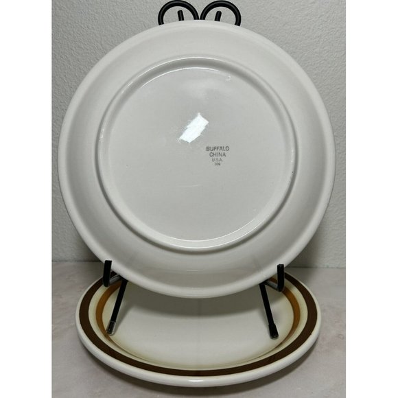 Buffalo Restaurant Ware Air Brushed Dinner Plates Brown/orange/yellow Stripe Vtg - Picture 3 of 5